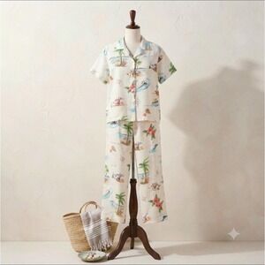 90s Vintage Hot Cotton by Marc Ware Women's Lounge Set Linen Cotton Co-Ord